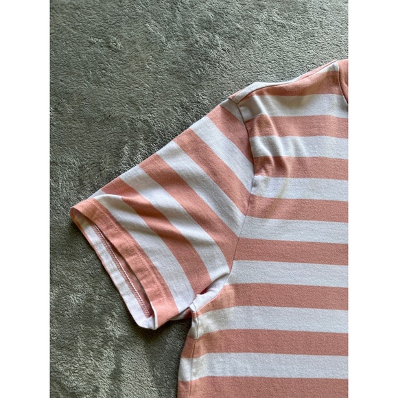 Guess TShirt Mens Medium Pink White Striped Embroidered Logo Short Sleeved Crew - Picture 4 of 13